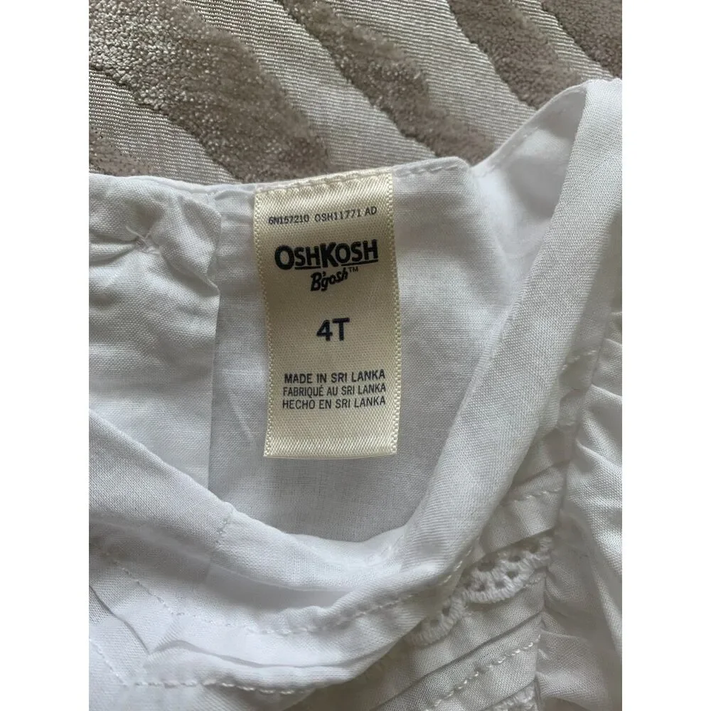 OshKosh B'gosh Toddler Girls' Cotton Pintuck Tiered White Dress 4T